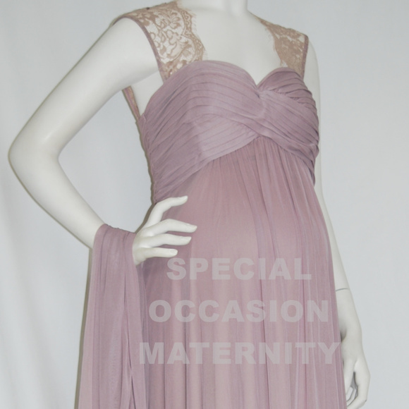 Long Mauve Lace Cutout Chiffon Maternity Dress NWT - Picture 2 of 10